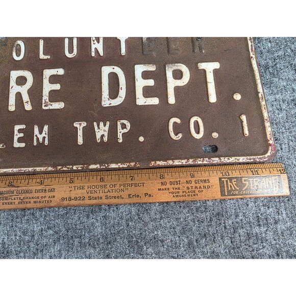 Volunteer Fire Dept License Plate Sign Salem Twp Co. 1 Vintage Rusted OH Monroe - Picture 6 of 10